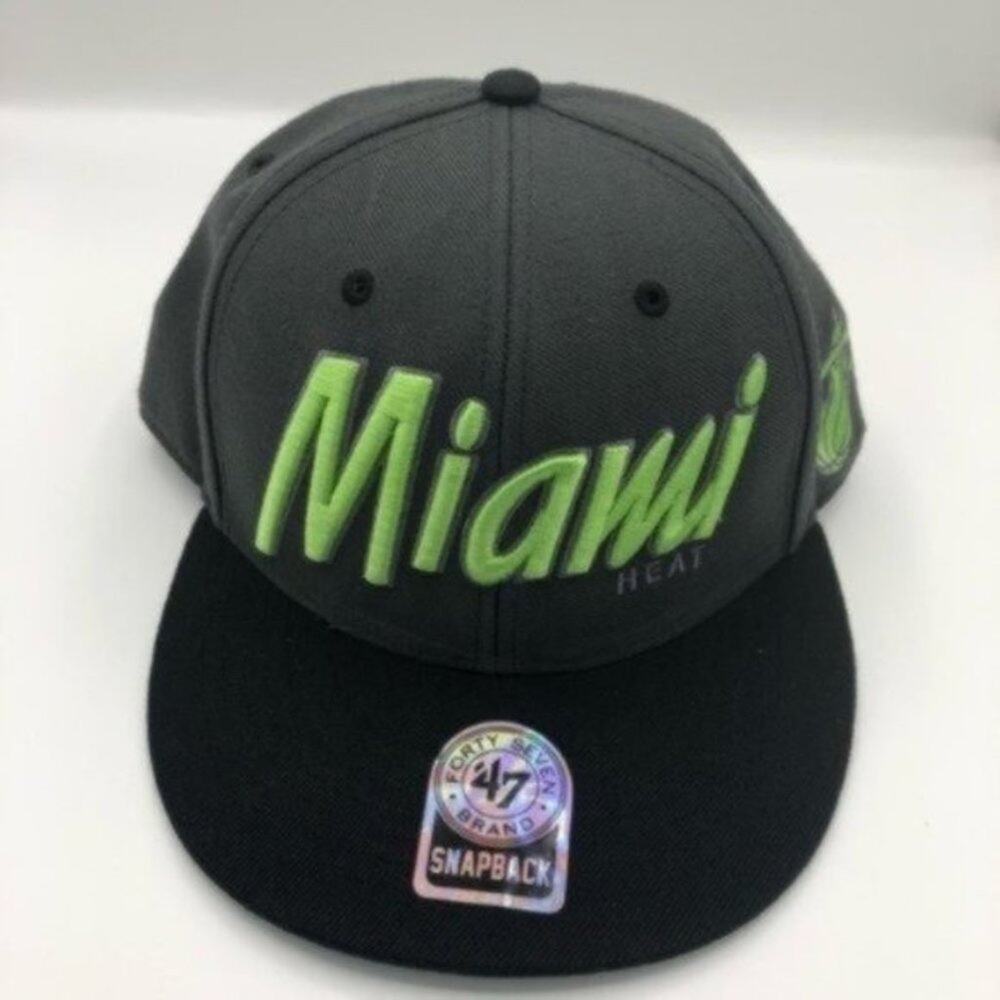 NBA 47 Brand Script Logo Miami Heat Adjustable Snapback Hat